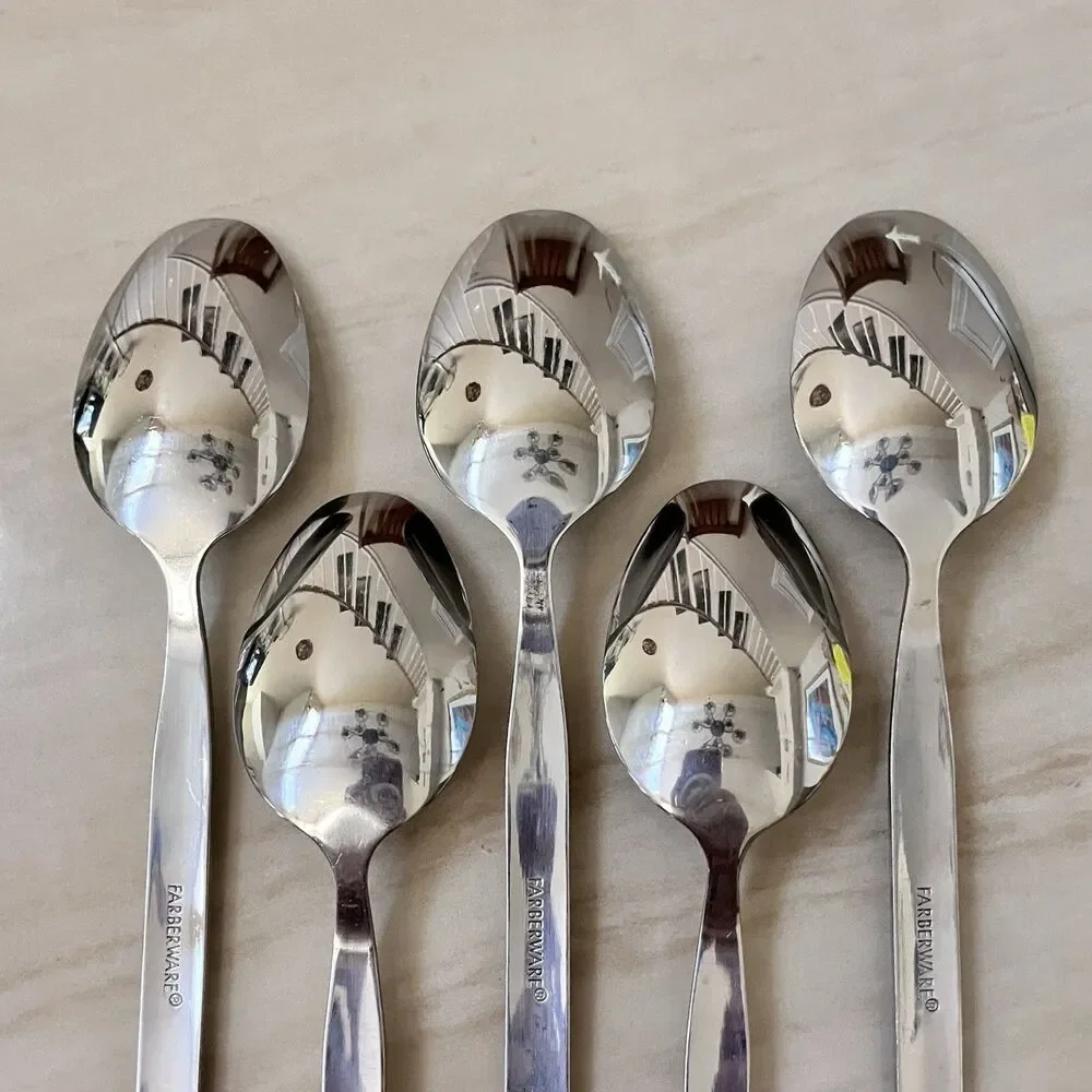 5pc FARBERWARE FRW80 Soup Spoon 8” Stainless Lines At Heel & Tip Glossy/Frosted